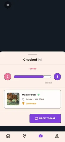 A successful check-in awarding 300 XP